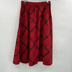 Vintage Womens Wool Blend A Line Skirt Size 12 Red Black Academia Holiday Preppy